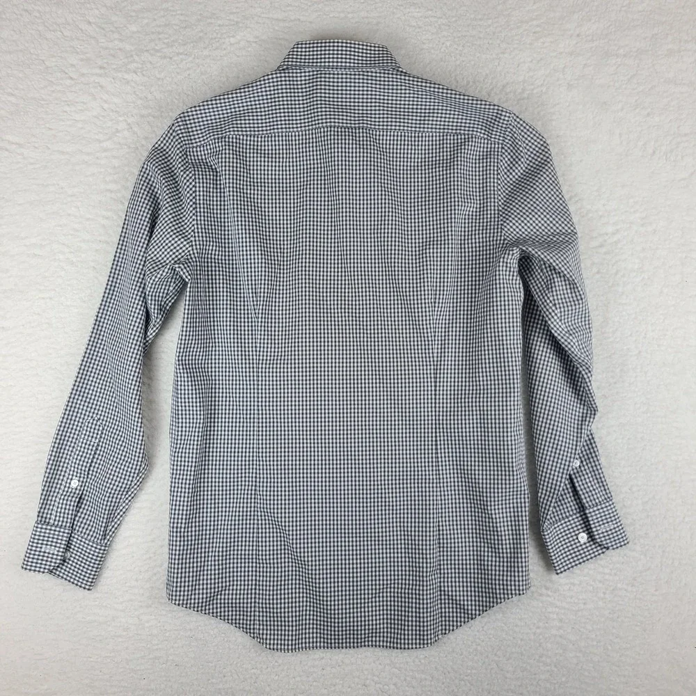 Banana Republic Shirt Mens Medium Black Gray Check Non Iron Slim Dress Button Up